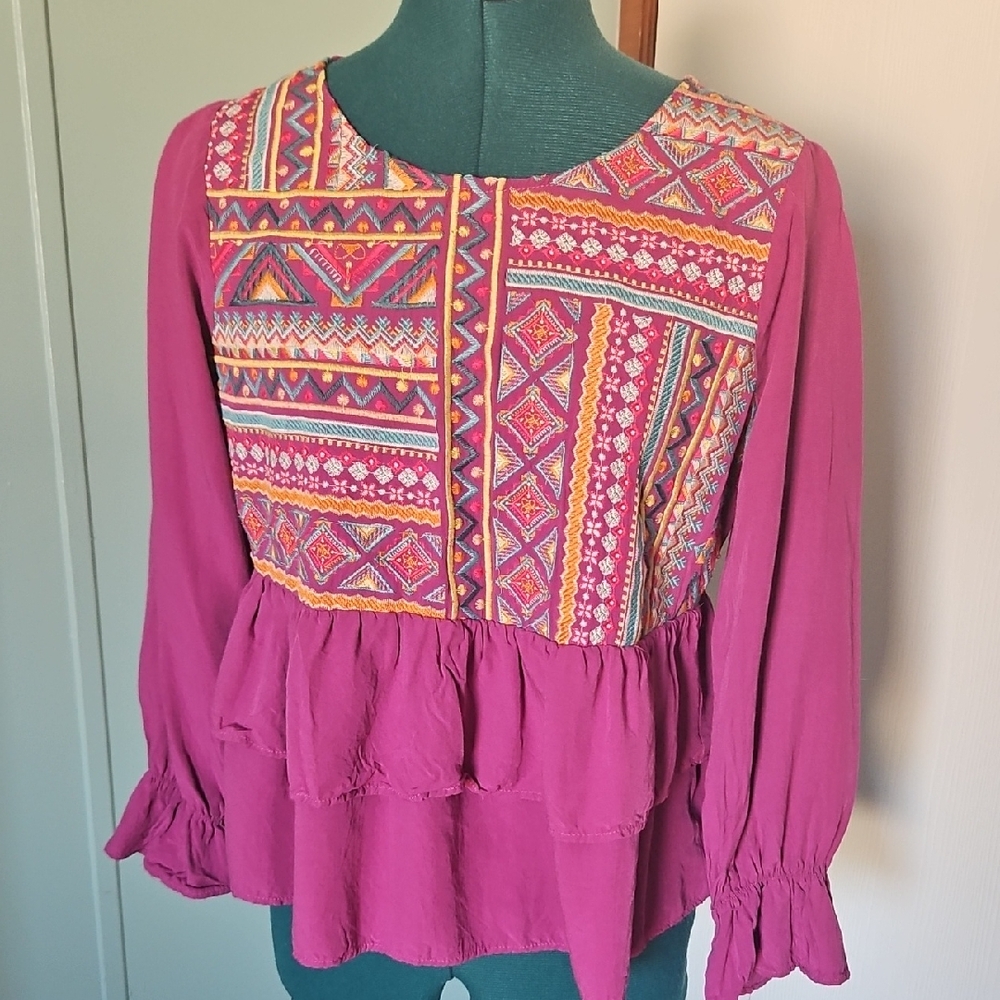 Embroidered Magenta Women's Top